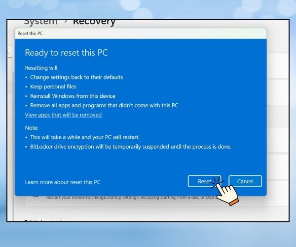 Sử dụng tính năng Reset PC bước 7 Sử dụng tính năng Reset PC bước 7