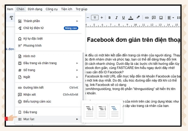 Tạo bảng mục lục B2 Tạo bảng mục lục B2