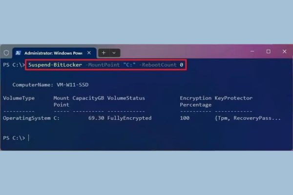 Tắt BitLocker Win 11 bằng Powershell bước 3 Tắt BitLocker Win 11 bằng Powershell bước 3