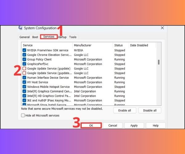 Tắt cập nhật dịch vụ Google bước 2