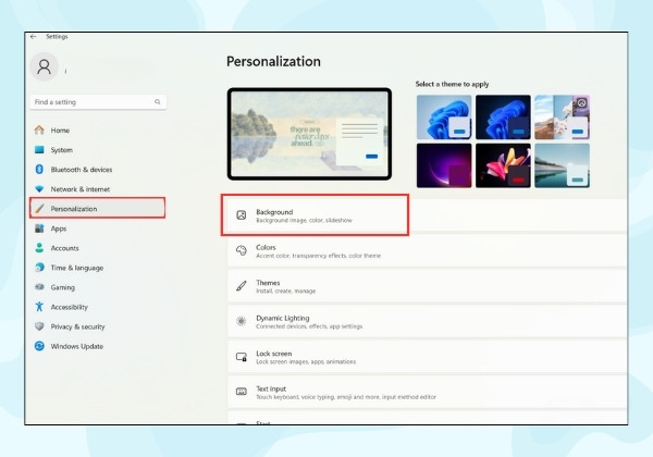 Thay đổi hình nền máy tính Win 11 bằng cách chọn Background mới B2