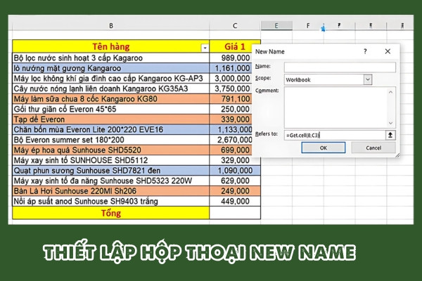 Tính sum theo màu bằng Get.CELL + Mẹo Named Range B3 Tính sum theo màu bằng Get.CELL + Mẹo Named Range B3