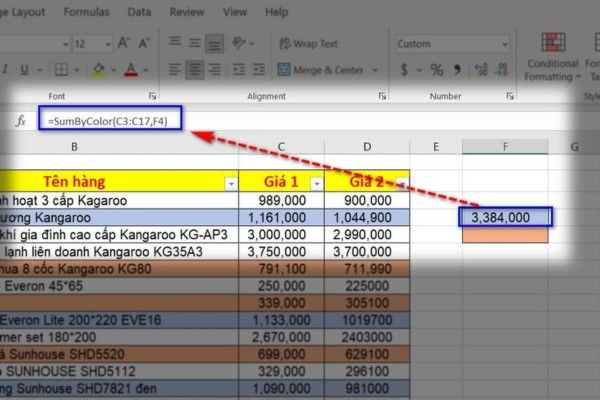 Tính sum theo màu bằng hàm VBA B5 Tính sum theo màu bằng hàm VBA B5