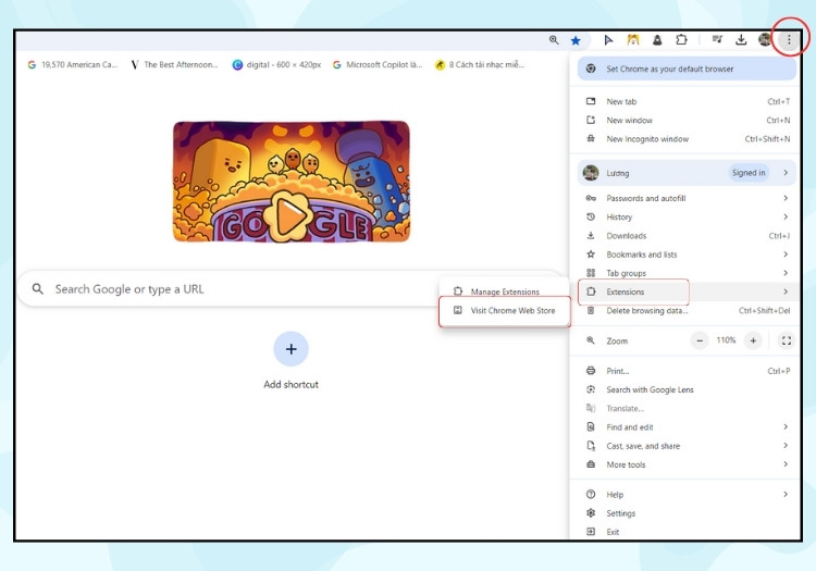 Cách cài đặt thêm tiện ích mở rộng từ Cửa hàng Chrome bước 1