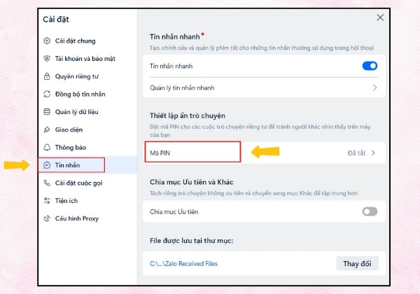 Cách đặt mật khẩu tin nhắn Zalo cho máy tính bước 2 Cách đặt mật khẩu tin nhắn Zalo cho máy tính bước 2