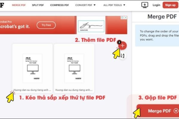Cách ghép file PDF online bằng ilovepdf bước 2
