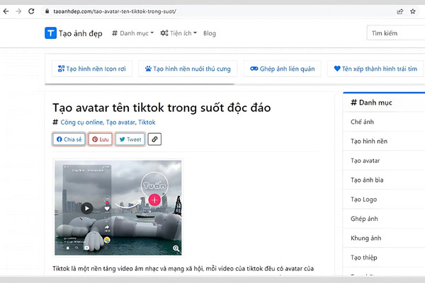 Cách làm avatar trong suốt trên website Taoanhdep.com bước 1