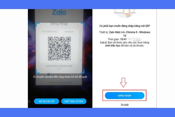 Đăng nhập bằng QR bước 3