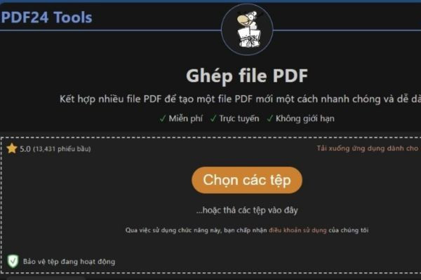 Ghép file PDF miễn phí  với công cụ PDF24 Tools bước 1