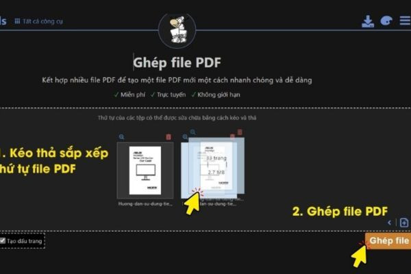 Ghép file PDF miễn phí  với công cụ PDF24 Tools bước 2