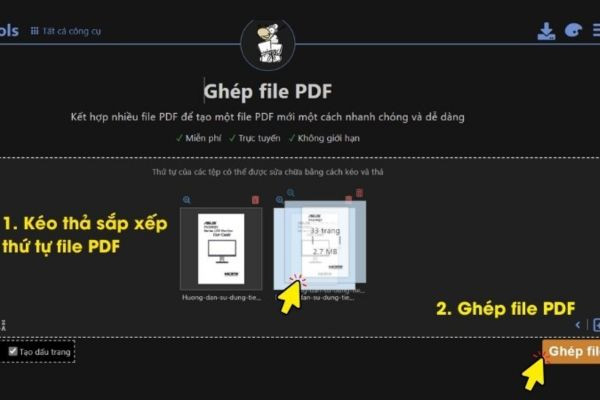 Ghép file PDF miễn phí  với công cụ PDF24 Tools bước 3