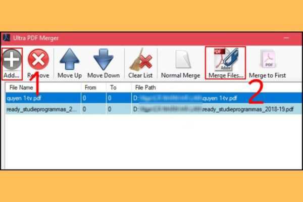 Ghép file PDF  trên HĐH Windows bằng Ultra PDF Merger  bước 1