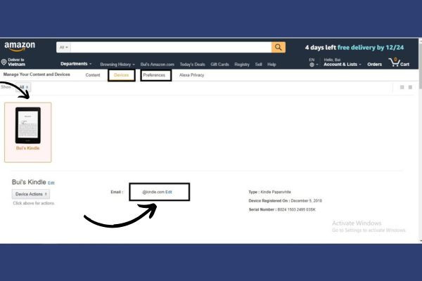 Gửi tài liệu qua mail đến @Kindle.com B2