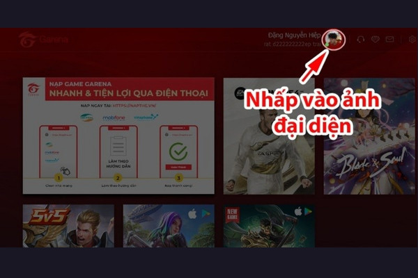Hướng dẫn cách đổi avatar trên ứng dụng Garena bước 1