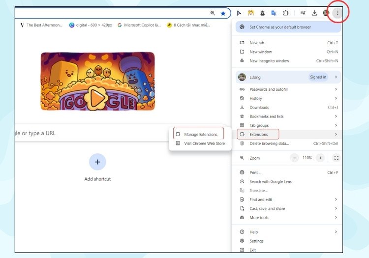 Hướng dẫn gỡ bỏ tiện ích mở rộng trên Chrome bước 1