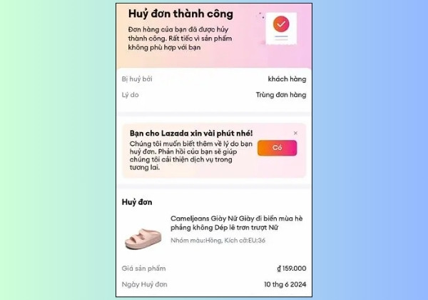 Hủy đơn đặt hàng Lazada qua tài khoản B3