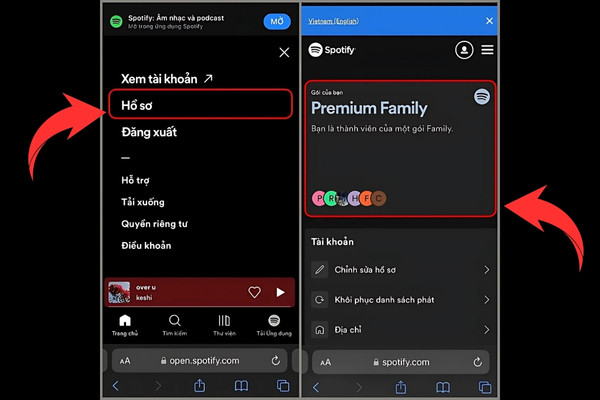 Huỷ gói Spotify trên điện thoại bước 1