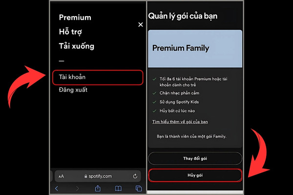Huỷ gói Spotify trên điện thoại bước 2