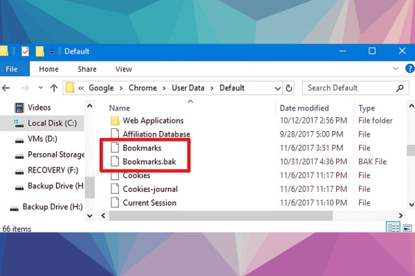 Khôi phục Bookmark trong file Default bước 3