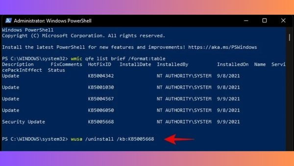 Sử dụng PowerShell hoặc CMD để xóa file update win 11 bước 4