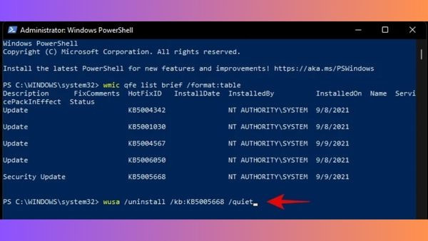 Sử dụng PowerShell hoặc CMD để xóa file update win 11 bước 5
