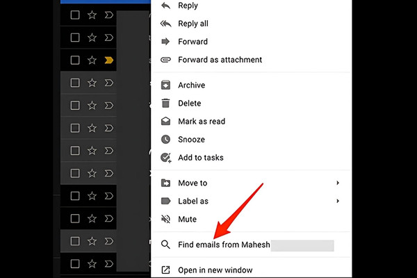 Tìm Email theo người gửi qua một Email hiện có bước 2