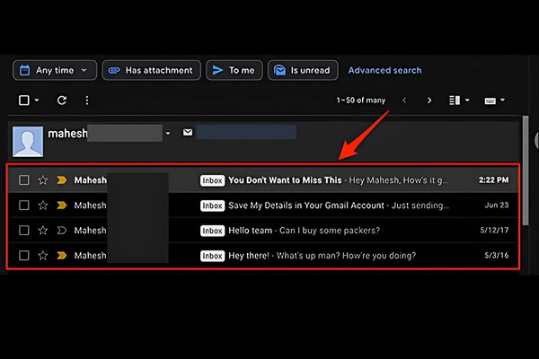 Tìm Email theo người gửi qua một Email hiện có bước 3