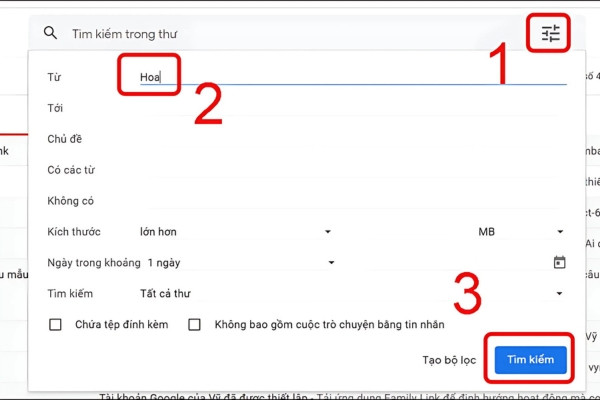 Tìm Email theo người gửi trên mục tìm kiếm bước 3