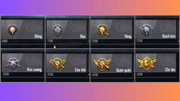 Tổng hợp các bậc rank Pubg Mobile