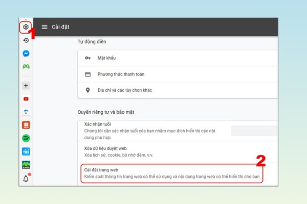 Bật cookie trên trình duyệt Chrome trên máy tính 1