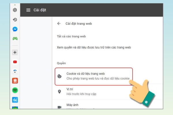 Bật cookie trên trình duyệt Chrome trên máy tính 2