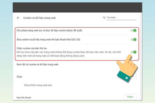 Bật cookie trên trình duyệt Chrome trên máy tính 3