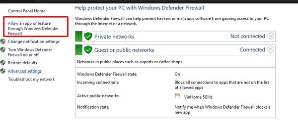 Cách 2: Thay đổi cài đặt Firewall Setting 3