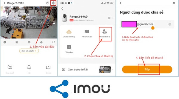 Cách chia sẽ camera Imou bằng số điện thoại hoặc email