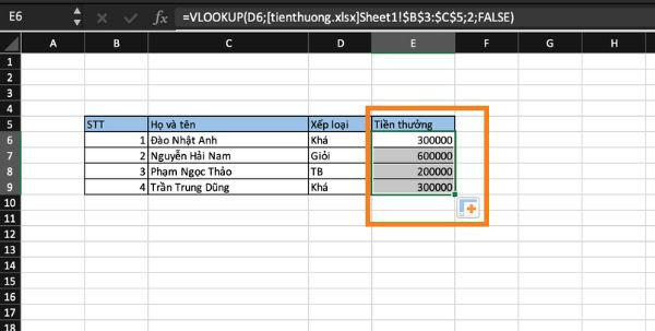 Cách dùng hàm VLOOKUP giữa 2 file bước 2