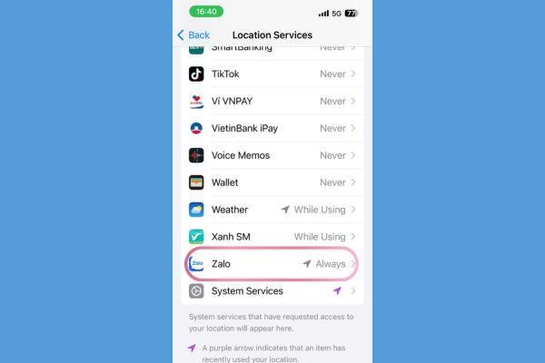 Cách khắc phục khi tìm quanh đây Zalo bị lỗi đối với iPhone bước 3