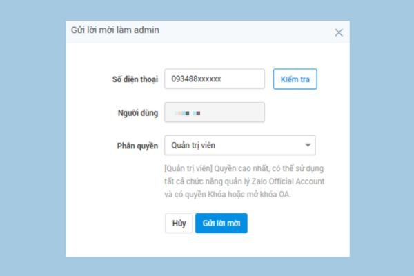 Cách quản lý Admin OA bước 3