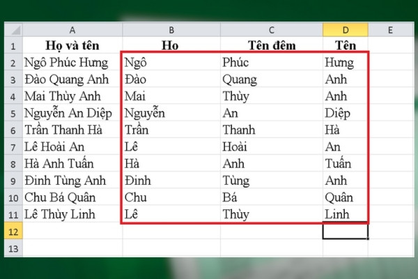 Cách tách tên trong excel với lệnh Text to Columns bước 5