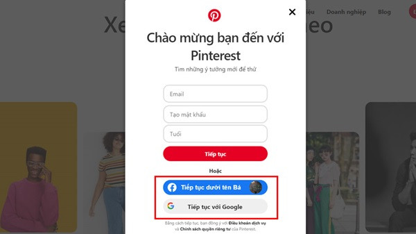 Cach tao tai khoan pinterest web buoc 1