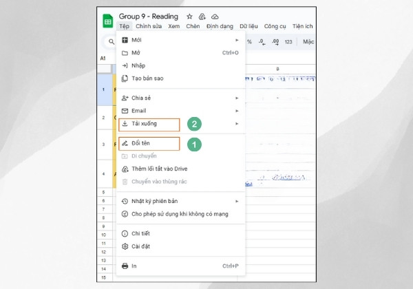Đổi tên trang tính và xuất tệp từ Google Sheets