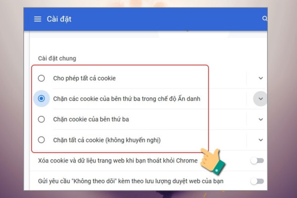 Bật cookie trên trình duyệt Chrome trên máy tính 3