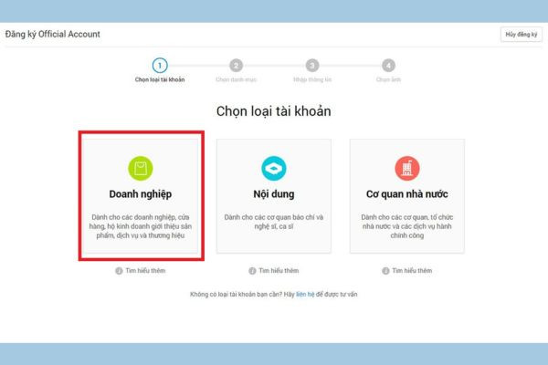Hướng dẫn tạo Zalo OA bước 2