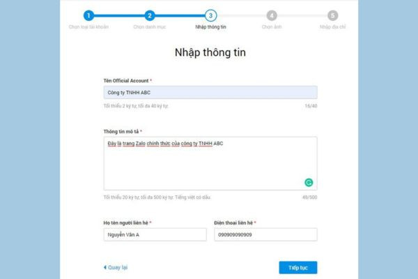 Hướng dẫn tạo Zalo OA bước 4