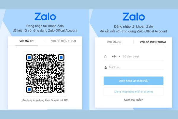 Hướng dẫn Zalo OA đăng nhập bước 2