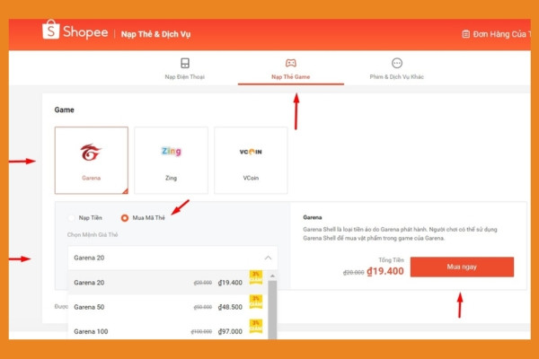Mua quân huy Liên Quân trên Shopee bước 2
