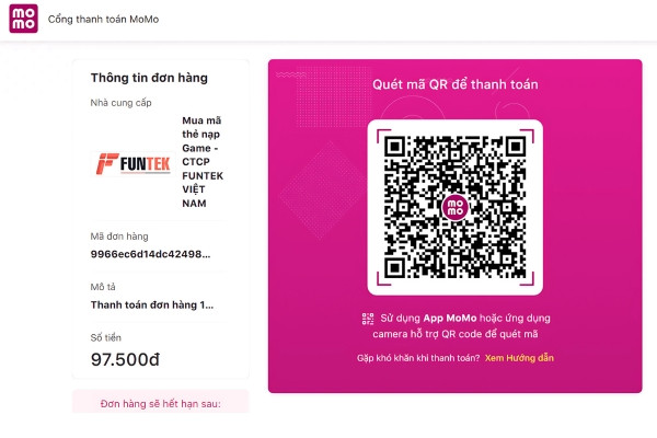 Thanh toán nạp thẻ Garena Liên Quân bằng Momo bước 2
