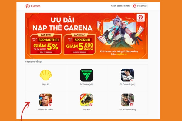 Thanh toán nạp thẻ Garena Liên Quân bằng Momo bước 3
