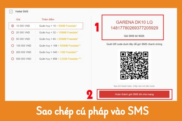 Nạp thẻ Liên Quân Mobile trên SMS bước 3