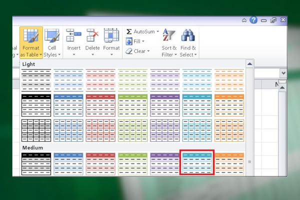 Sử dụng công cụ Format as Table kẻ bảng trong Excel bước 2