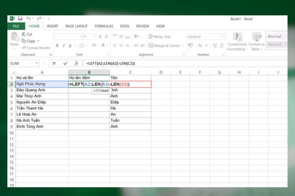 Sử dụng tính năng Find and Replace tách tên trong excel bước 4
